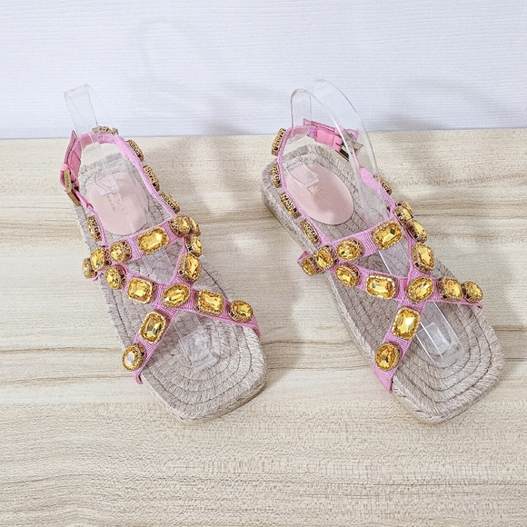 Gucci Shoes - Gucci Crystal Embellished Espadrille Flat  Sandals Size 36.5